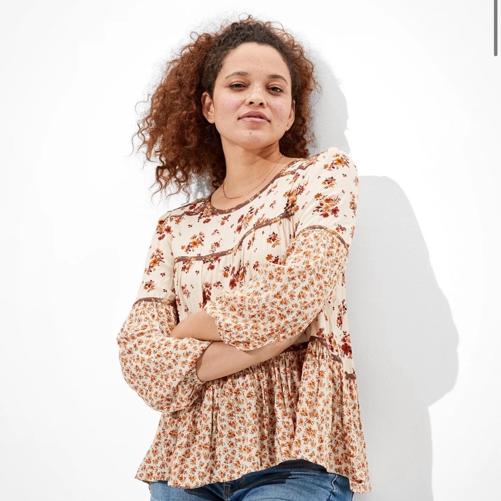 American Eagle Outfitters AEO Floral Tiered Tunic Cottagecore Boho Top